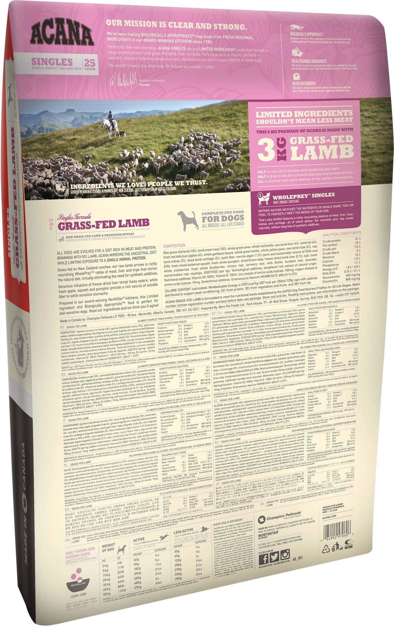 Acana Singles Grass Fed Lamb croquettes pour chien