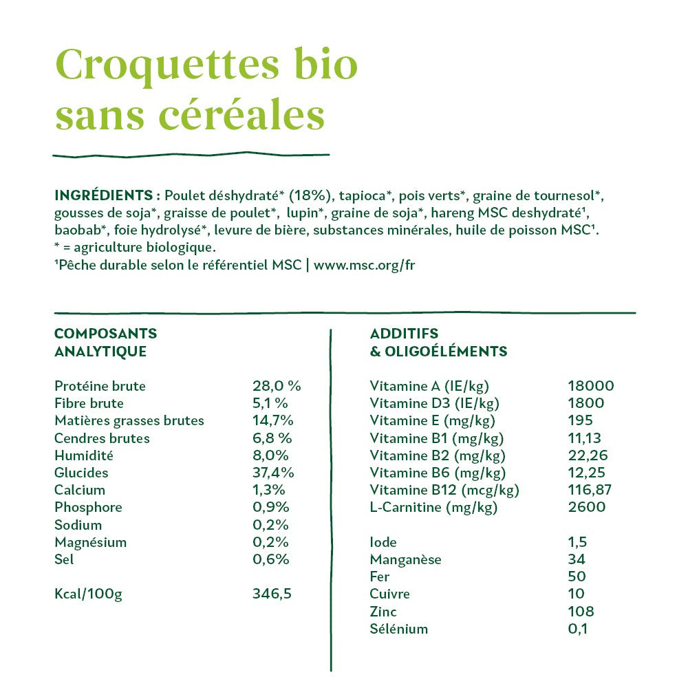 Yarrah croquettes bio sans céréales pour chien adulte