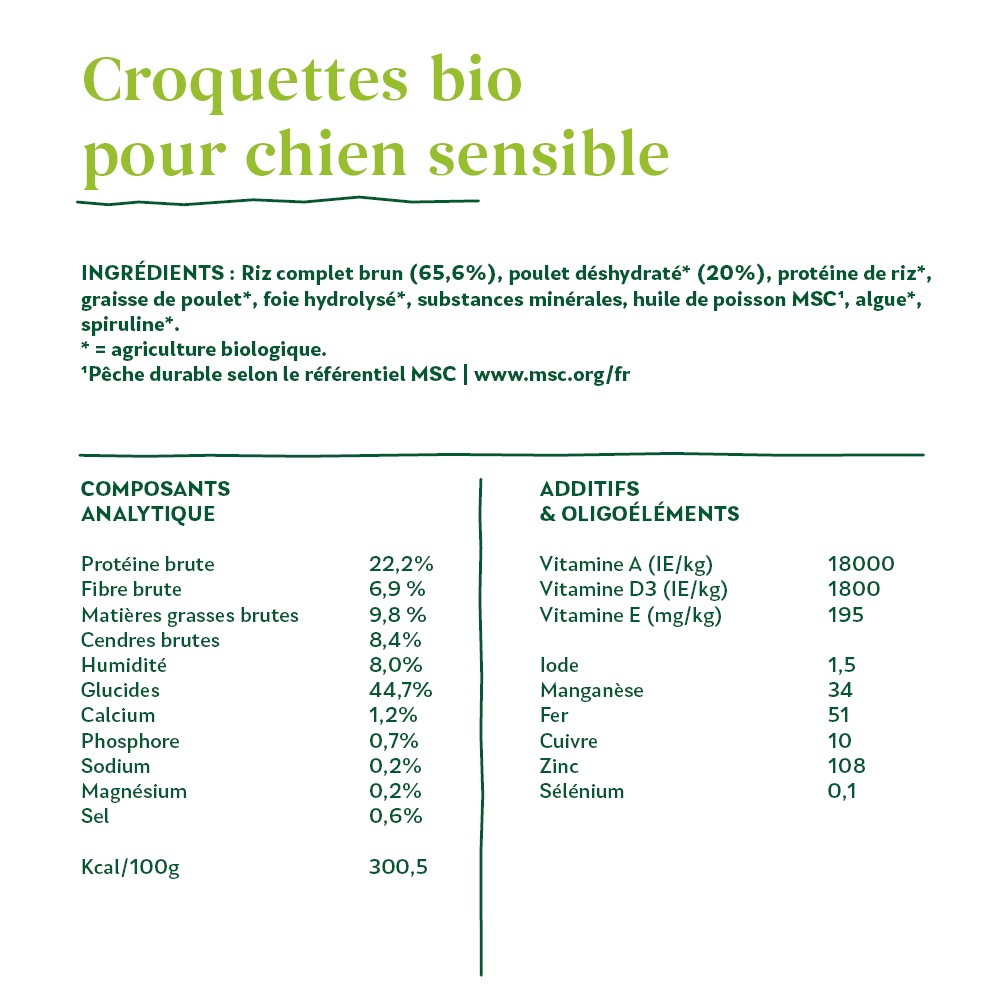 Yarrah croquettes bio pour chien sensible