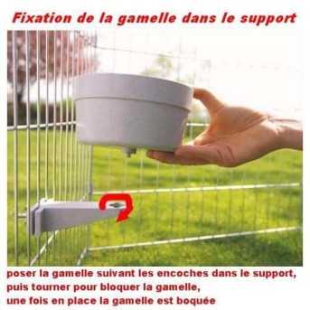 Gamelle blanche avec support de cage a fixer