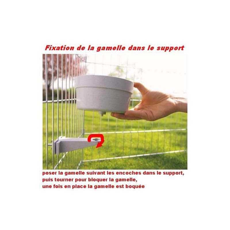 Gamelle blanche avec support de cage a fixer 