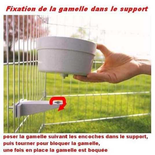 Gamelle blanche avec support de cage a fixer 