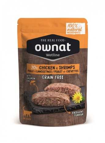 Ownat Grain Free Prime sachet chat poulet et crevette