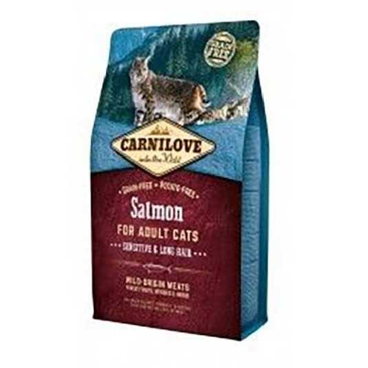 Carnilove Saumon croquettes pour chat sensible ou a poils longs 