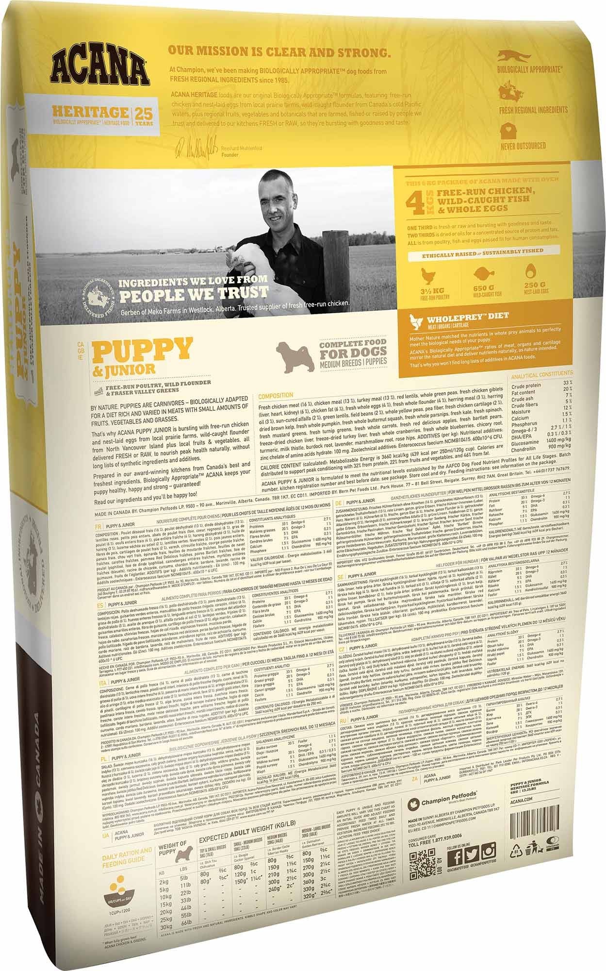 Acana Heritage Puppy and Junior croquettes pour chiot et jeune chien