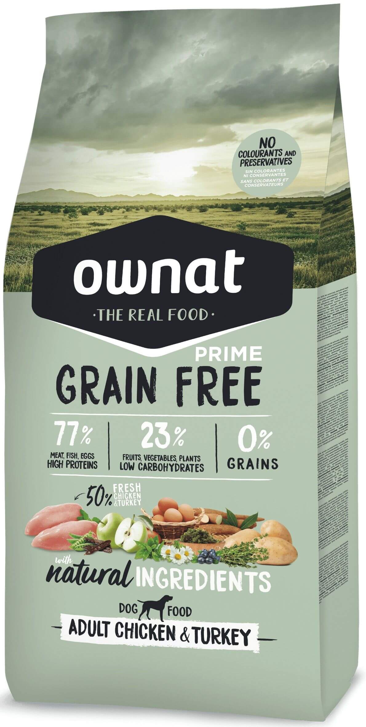 Ownat Grain Free Prime adult chicken and turkey croquettes pour chien