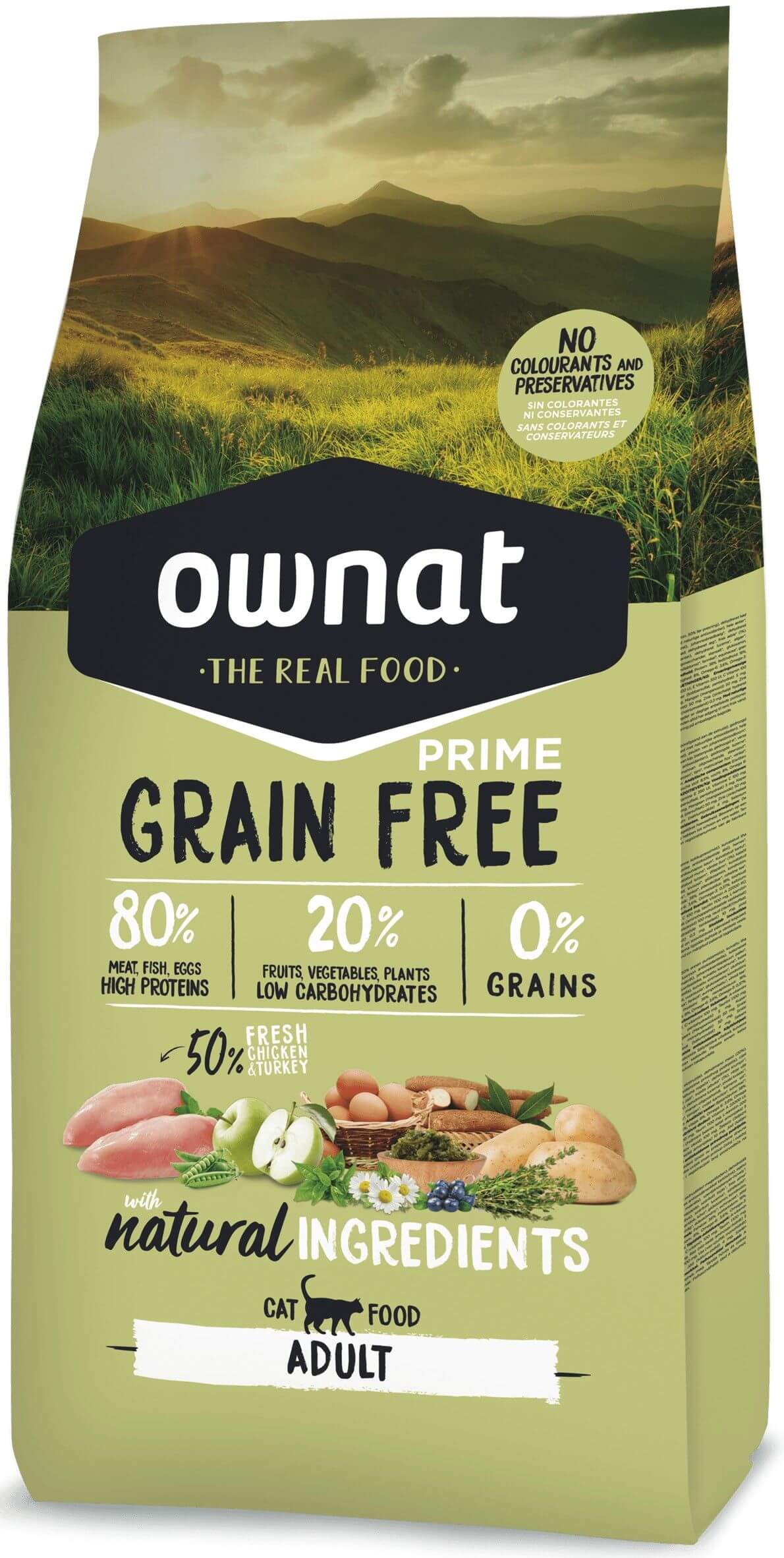 Ownat Grain Free Prime adult chicken and turkey croquettes pour chat