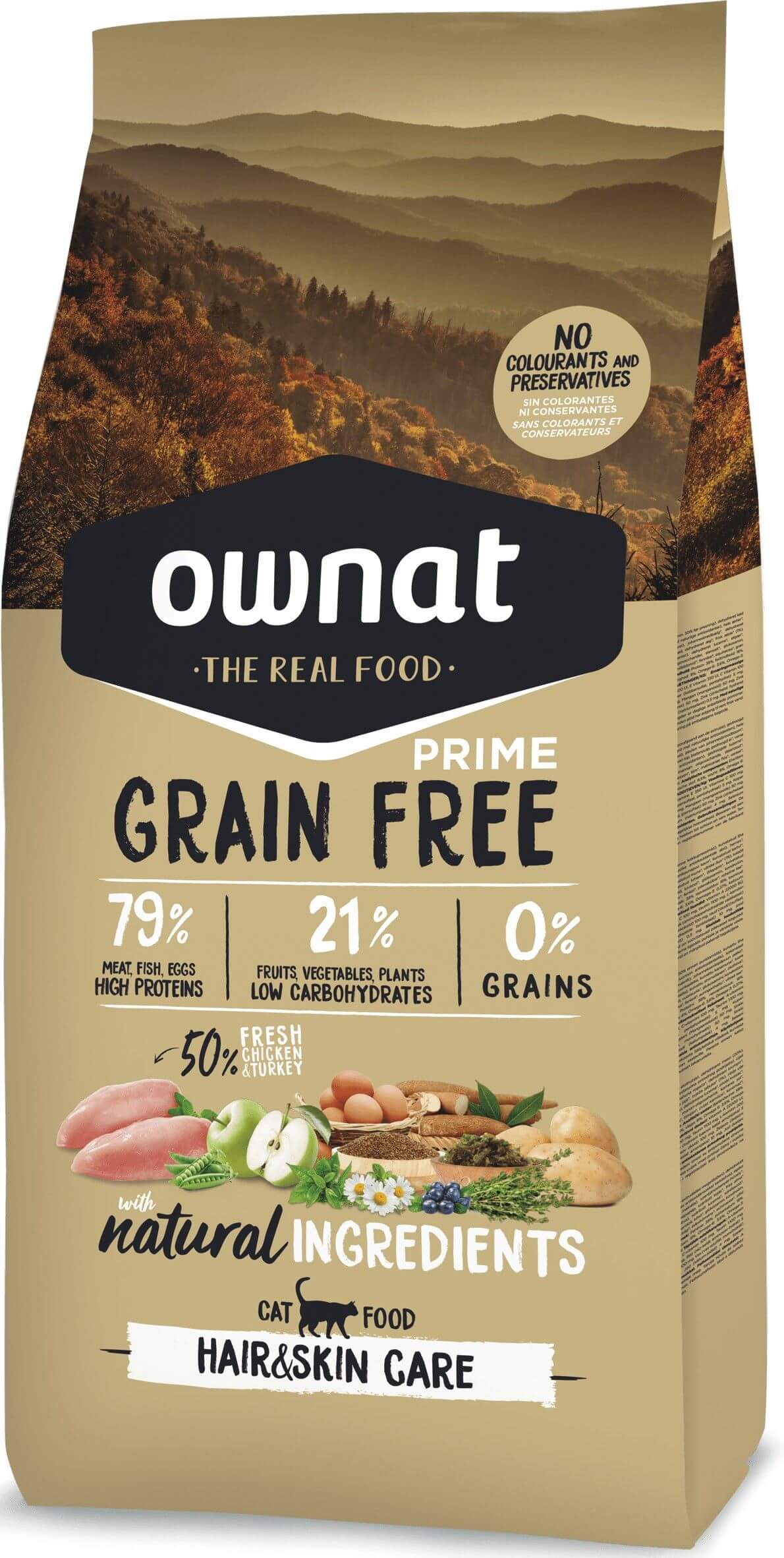 Ownat Grain Free Prime hair and skin croquettes pour chat