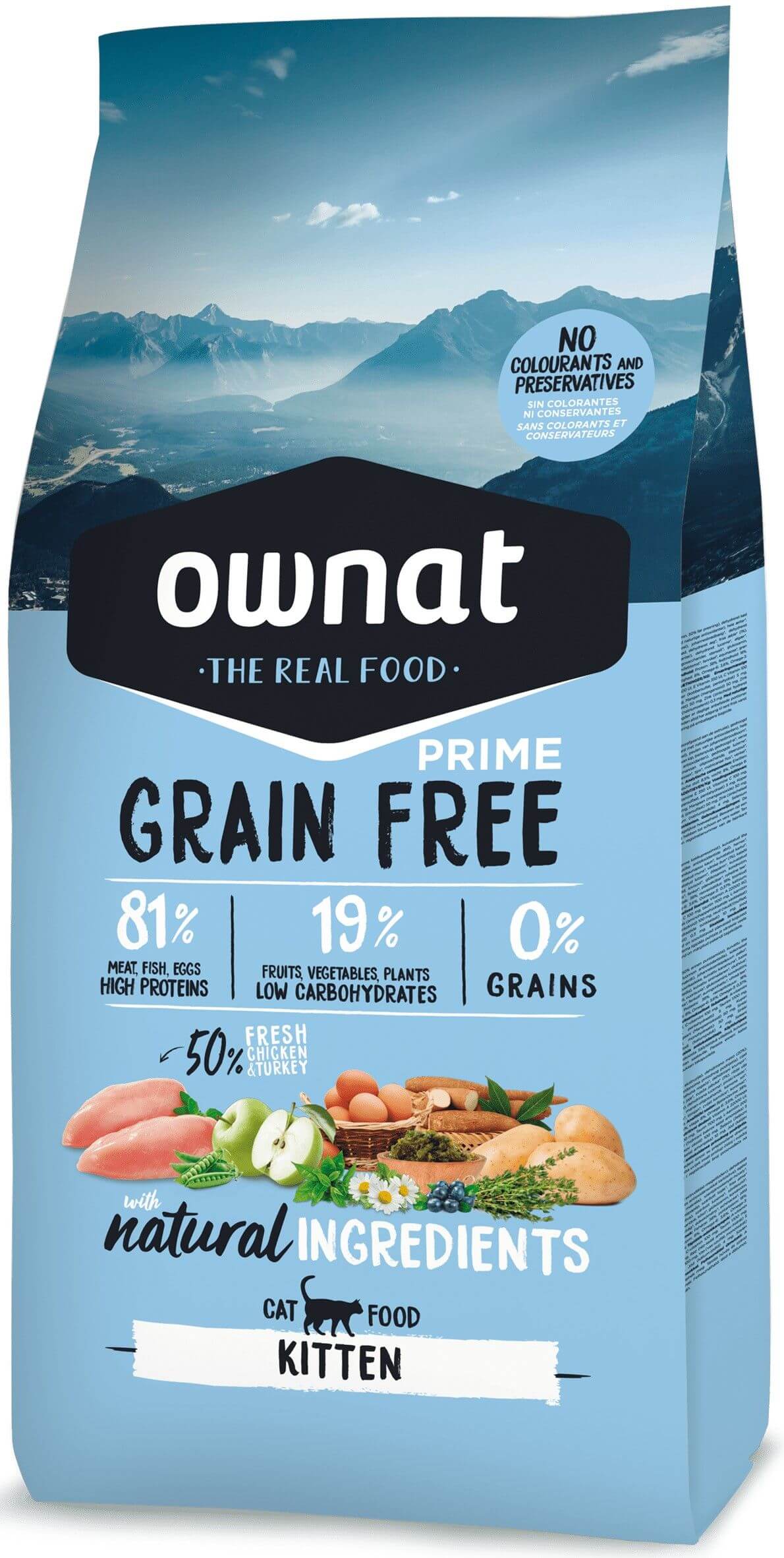 Ownat Grain Free Prime kitten and cat croquettes pour chat et chaton
