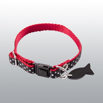 COLLIER CHAT NOIR POIS BLANC