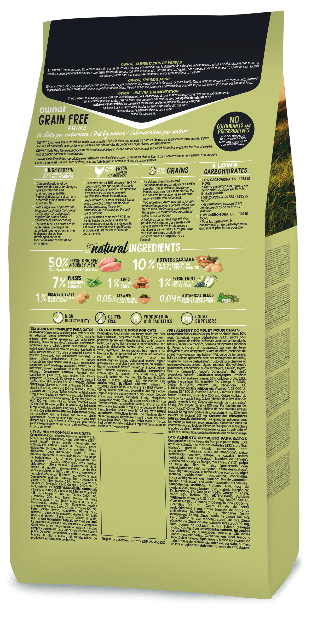 Ownat Grain Free Prime adult chicken and turkey croquettes pour chat