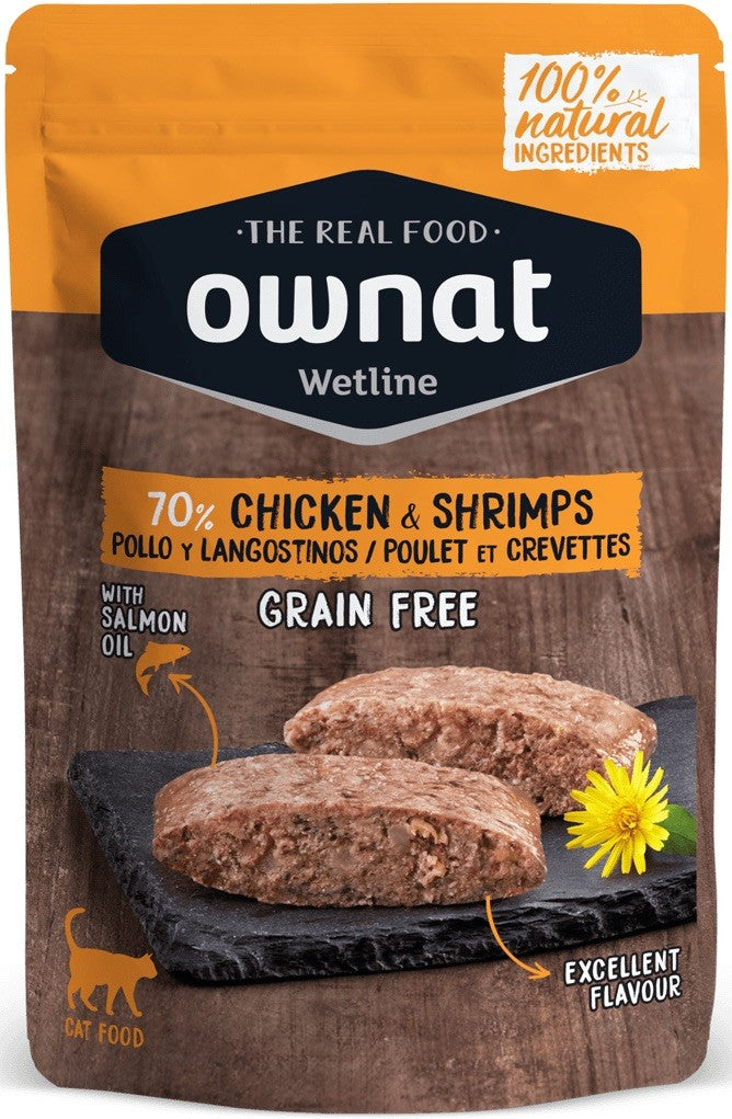 Ownat Grain Free Prime sachet chat poulet et crevette